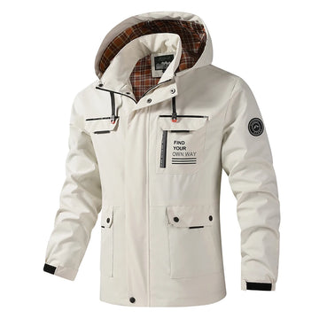 Hooded Waterproof Jacket Men Outdoor Softshell Zip Up Outwear Windbreaker Hiking Camping Coats Lightweight Spring Autumn Coats