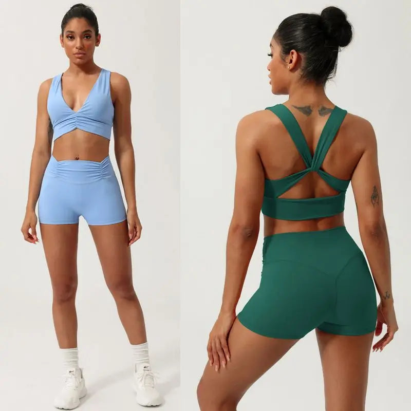Summer Two Pieces Sexy Sport Yoga Set Breathable Outfit  Fitness Gym Set Workout Clothes for Women Sportwear Women Academic Bra