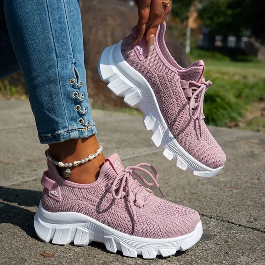 Women's 2025 Spring Knitted Shoes Lightweight Breathable Mom Shoes Plus Size Comfort Non-Slip Casual Flat Sole Slip-On