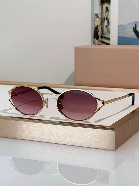 High-quality new hollowed-out retro oval metal sunglasses luxury fashion brand women's sunglasses UV-resistant sunglasses