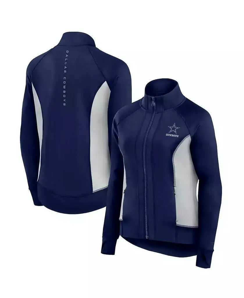 Women's Tailored Fit Navy Full-Zip Gym Track Jacket for Running - Dallas Cowboys Sportswear