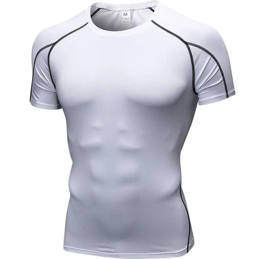 Elastic Men's Sport Running Shirt Fitness Sports Training Shirt Quick Dry Shirt Round Neck  Body building uscle Sports Shirt