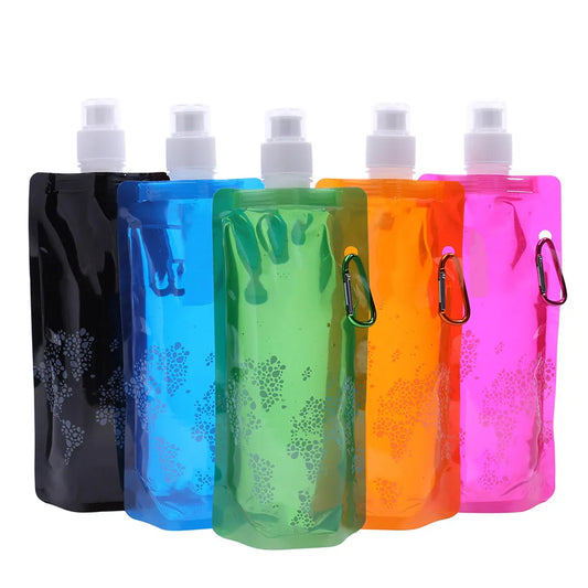 Collapsible Drinking Water Bags Foldable Sports Water Bottle Reusable Canteen with Clip for Outdoor Travel Sports Hiking Camping