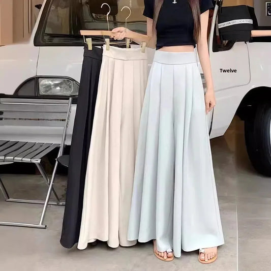 Women's Summer 2024 Korean Design Sensibility Bell Bottom Casual Draped Oversized Trendy Long Pants Skirt