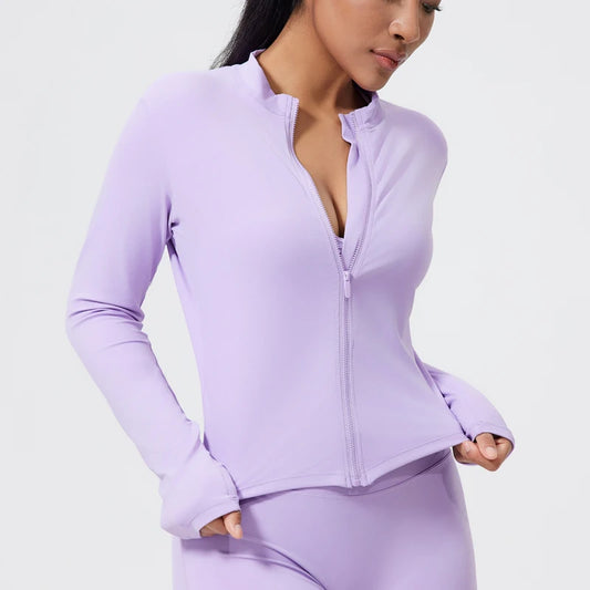 QINACTIVE Women's Fitness jacket quick drying tight zipper Yoga top sports long sleeved outerwear running yoga coat