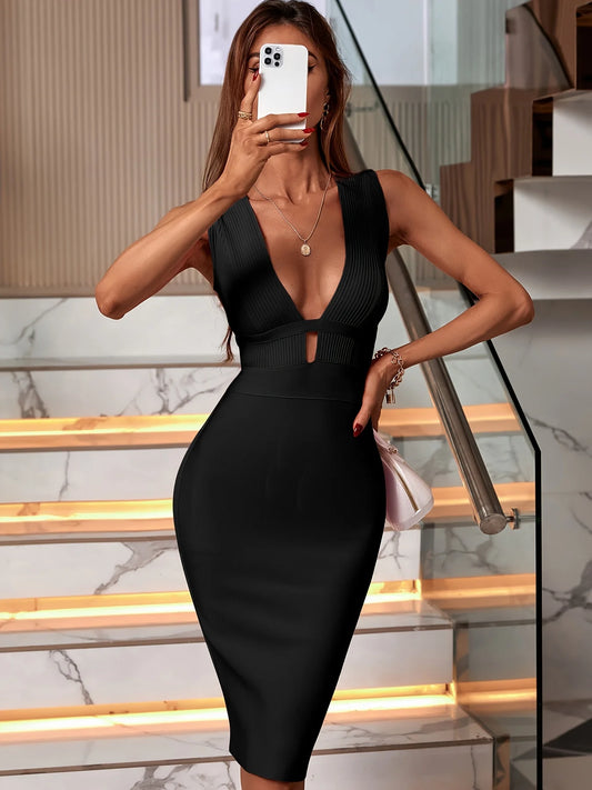 Women's Fashion Spring Summer Sexy Elegant Green Midi Backless Bodycon Bandage Dress Party Cocktail Evening Dress Clothes