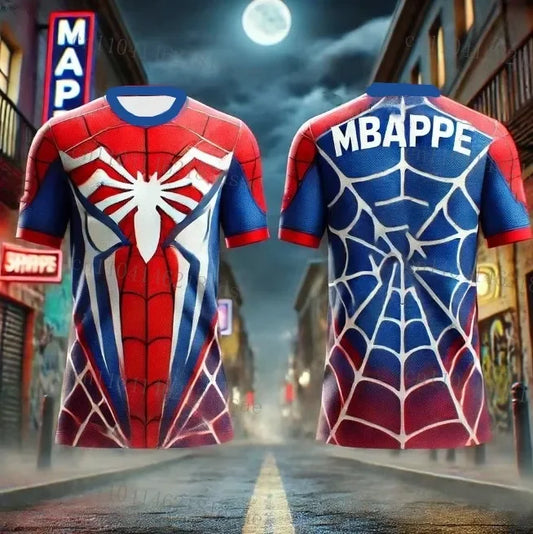 2025 New Spiderman Mbappe No. 9 Boy Football Jersey Marvel Children T-shirt Fans Special Jersey Kit Summer Breathable Sweatshirt