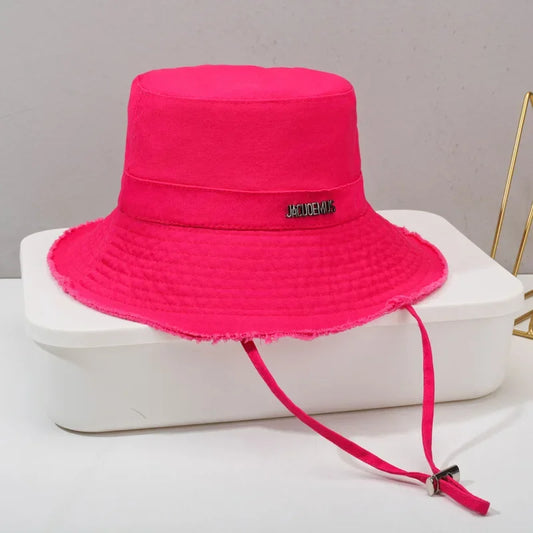 2025 New Frayed Metal Letter Large Brim Fisherman's Hat for Women Summer Sun Protection Outdoor Hiking Trend Sun Protection Hat
