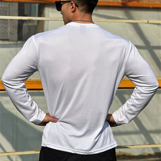 New Sport Pullover quick-drying Running Round Neck T-shirt Men Long Sleeves Mesh spring autumn Breathable T-shirt fitness top