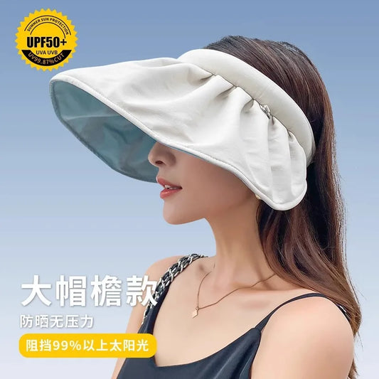 Women Sunscreen hat Uv Protection Golf Beach Sun Hats Portable Foldable Wide Brim Sea Fashion Empty roof Shell Cap Accessories