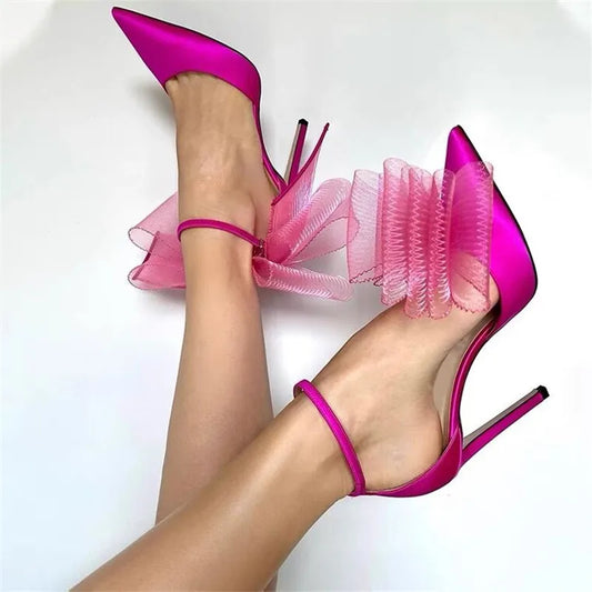 Big Butterfly-Knot Sandals Woman Summer 2025 High Heels Women Pumps Pointed Designer Shoes Mary Janes Sexy Stiletto Wedding Shoe