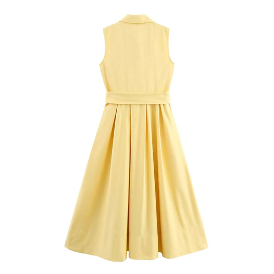 2025 New Summer Women's Casual Fashion Simple Gentle Wind Lapel Short Sleeve with Belt Shirt Long Dresses