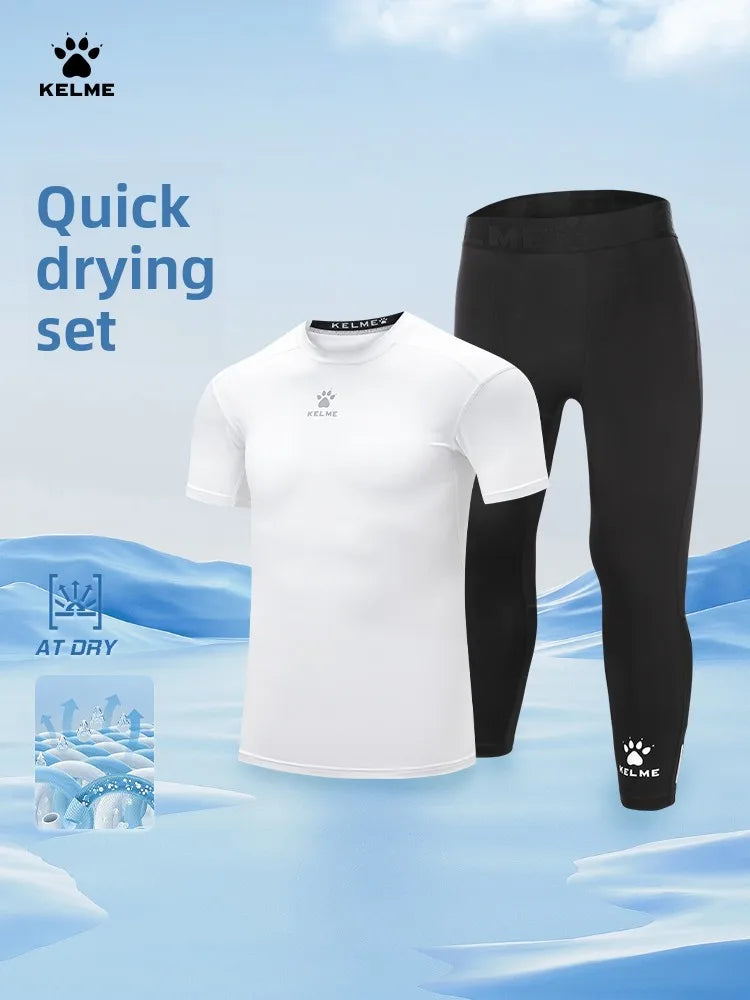 Kelme Tight Sports Suit Men's Breathable Quick Drying T-shirt Basketball Captcha Pants Outdoor Running Tight Training Suit