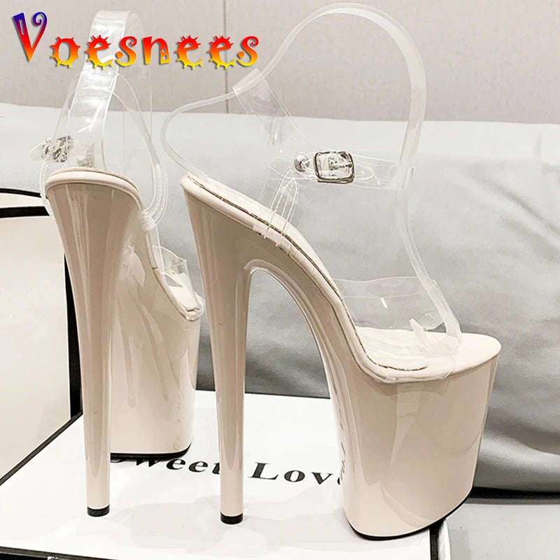 Super High Women's Sandals Transparent Surface Buckle 20cm Heel 10cm Platform Women's Shoes Large Size 43 Wedding Dress Shoes