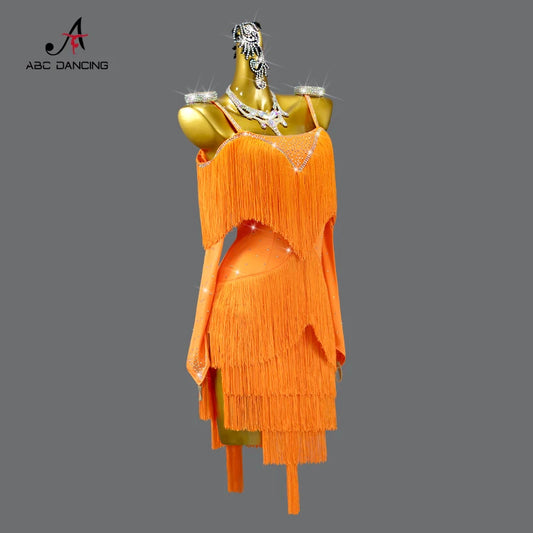 New Latin Dance Competition Clothes Sexy Ladies Ballroom Girls Performance Skirt Kid Practice Wear Woman Fringe Dress Customized