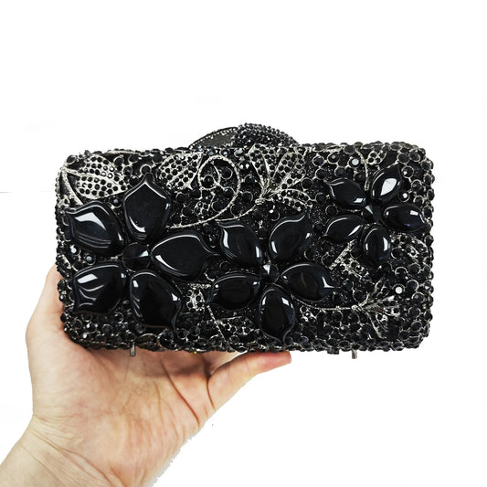 XIYUAN Women Luxury Handbag Fashion Coffee Color Diamond Evening Bag Crystals Wedding Party Purse Black Rhinestone Bridal Clutch