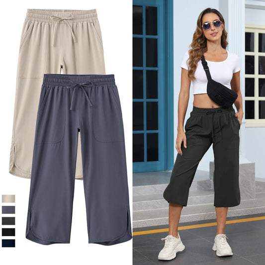 Women Casual Cropped Capris Cargo Pants, Outdoor Lightweight Capris Yoga Flared Pants, Breathable Quality Sweatpants