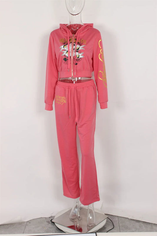 10 Bulk Items Wholesale Lots Tracksuits 2024 Printing 2 Piece Set Women Outfits Long Sleeve Zipper Hooded Jacket + Pant K12654_2