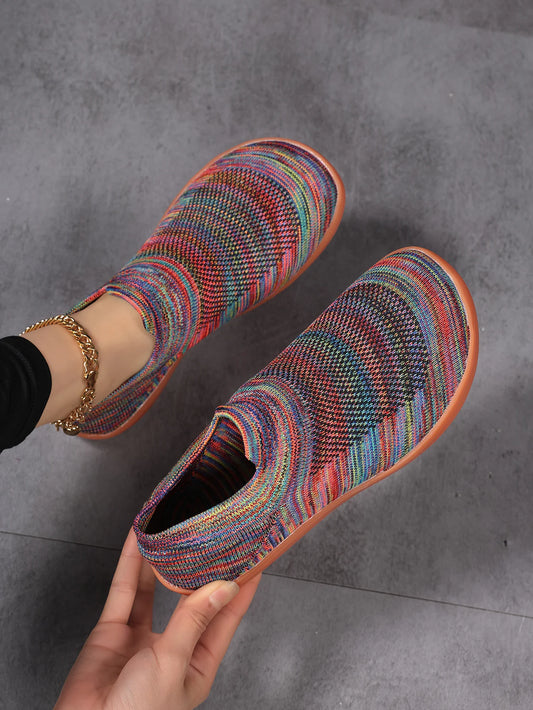 Women's Normcore Color-Blocked Barefoot Sneakers - Wide-Fitting Breathable Knitted Fabric, Lightweight Lace-Up Round-Toe Casual Low-Top Shoes, Rubber Soles, Comfortable for All Seasons, Women's Sneakers, Comfortable Walking,