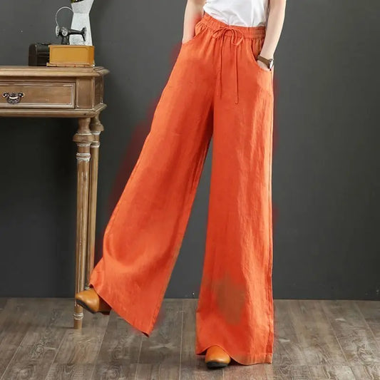 Fashion Solid Color Pockets All-match Straight Pants Women's Clothing 2025 Summer New Loose Commuter Elastic High Waist Pants