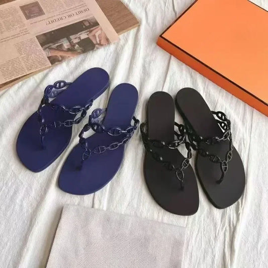 new Summer 2025 Women's Transparent Crystal Bow Flip Flops Rivet Flats Sandals Open Toe Beach Shoes Outdoor Female Slippers