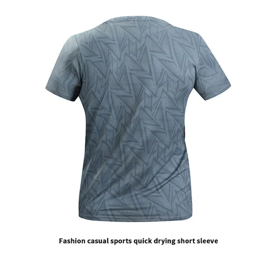 Sports T-Shirt Geometric Printed Pattern Jog Fitness Jogging Short-Sleeved Casual New Summer T-Shirt Elasticity Short-Sleeved