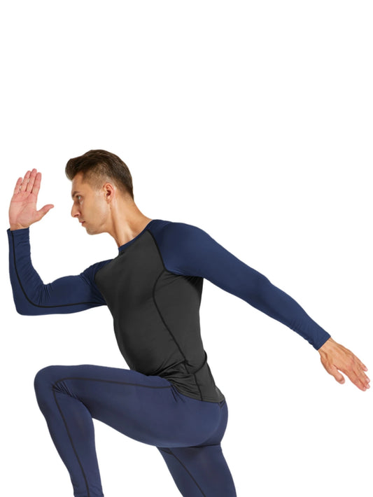 Men's Quick Dry Breathable Color Blocking Slim Long Sleeve High Stretch Base Layer Outdoor Jogging, Fitness Training Activity