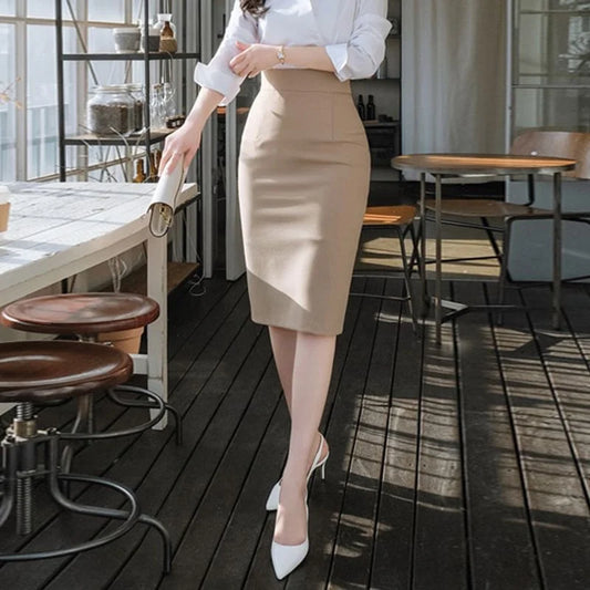 Drop Shipping Hip Summer Work Skirts for Women Khaki Midi Skirt with Slit High Waist Luxury Elegant Office Skirt Y2k Clothes