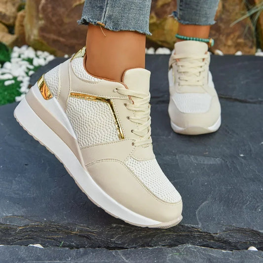 Women's Sneakers Luxury Rhinestone Casual Fashion Thick Bottom Non-slip Women's Lace-up Sports Running Shoes Zapatillas Mujer