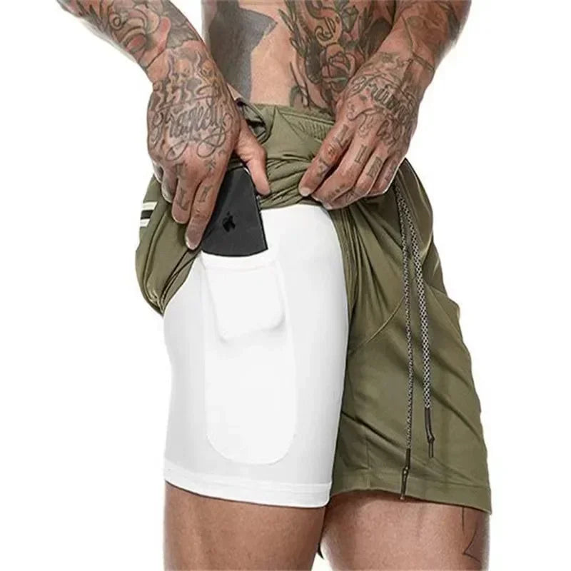 Running Shorts Men Gym Sports Shorts 2 In 1 Quick Dry Workout Training Gym Fitness Jogging Short Pants Summer Men Shorts