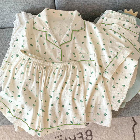 Women Pajamas Sets Short Sleeve Nightwear Top and Pants Sleepwear 3 Piece Pjs Loungewear Fashion Print Pyjamas Set Nightwear