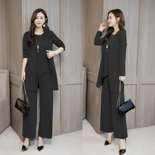 Plus Size Women's Loose-Fit Long Sleeve Vestbell Bottoms New Spring Autumn Suit Fashion Outfit Three-Piece Set Clothing