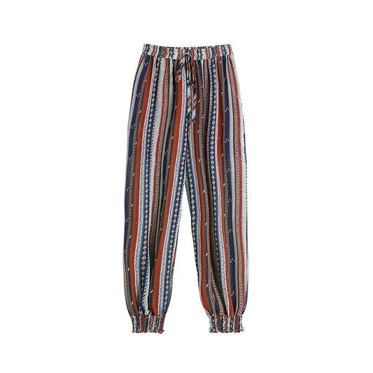 Casual Vintage Women's Printed Bloomers Pants Vacation Style Fashion All-match Elastic High Waist Pants Summer Female Clothing