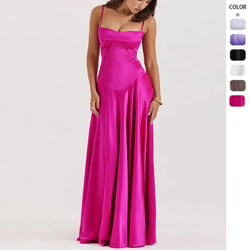 Women Elegant And Sexy Style Satin Dress European American Style Satin A-Line Long Dress Spring Summer 2025 New Arrival