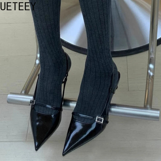 2025 Summer Pointed Toe Women Sandals Fashion Shallow Singbacks Shoes Design Style Low Heels Banquet Party Sandals Shoes
