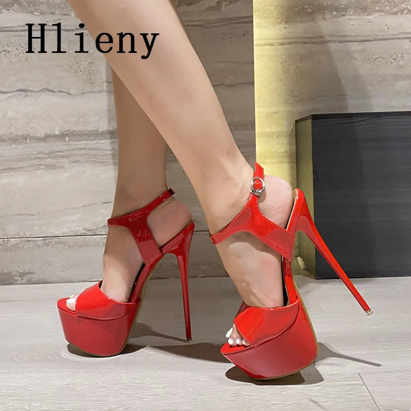 Hlieny 2025 Summer Style Sexy 16cm High Heels Buckle Strap Sandals Women Peep Toe Nightclub Party Stripper Shoes Big Size 45 46