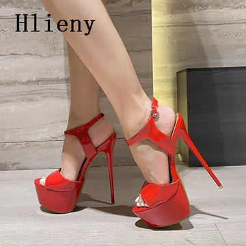 Hlieny 2025 Summer Style Sexy 16cm High Heels Buckle Strap Sandals Women Peep Toe Nightclub Party Stripper Shoes Big Size 45 46
