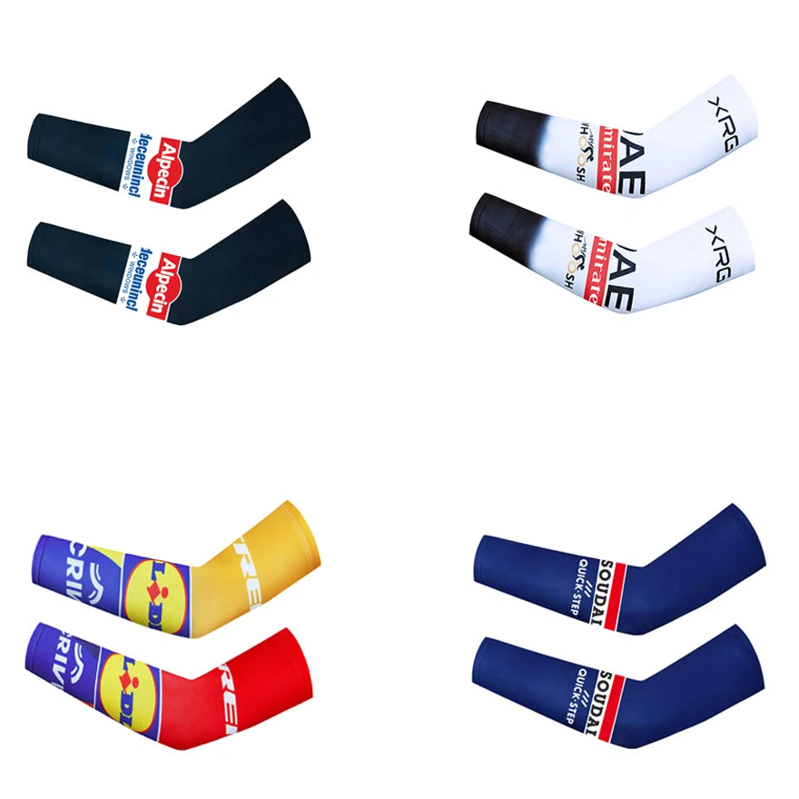 Alpecin Black Cycling Arm Warmers Men UAE Team Quick Step Sunscreem Ciclismo Arm Protection Anti Slip Bike Accessorries Sleeves