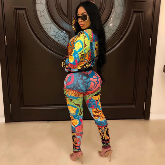 2 Piece Set Women Clothes Top And Sporting Pants Sweat Suit Two Piece Full Sleeve Zipper Turn-Down Collar Short Trench Coat Top