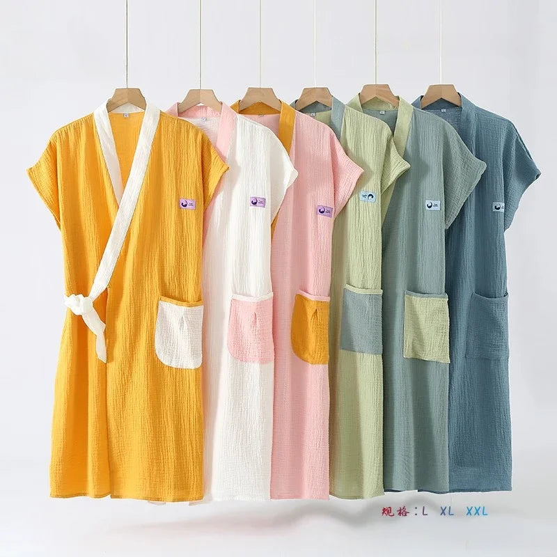 Multi Colors Couples Bath Robe Wearable Sleeveless Women Night Gown Cardigan Night Dress Women Cotton Robes Roomwear Clothes