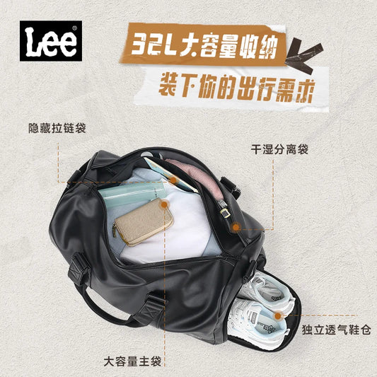 LEE High Quality Waterproof Leather Travel Duffel Bag Dry Wet Shoe Compartment Large Training Luggage Fitness Bag for Women Man