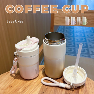 316 Stainless Steel Thermal Cup, 400/550ML Vacuum Coffee Tumbler with 2-in-1 Straw Lid & Handle, Leakproof Insulated Travel Mug