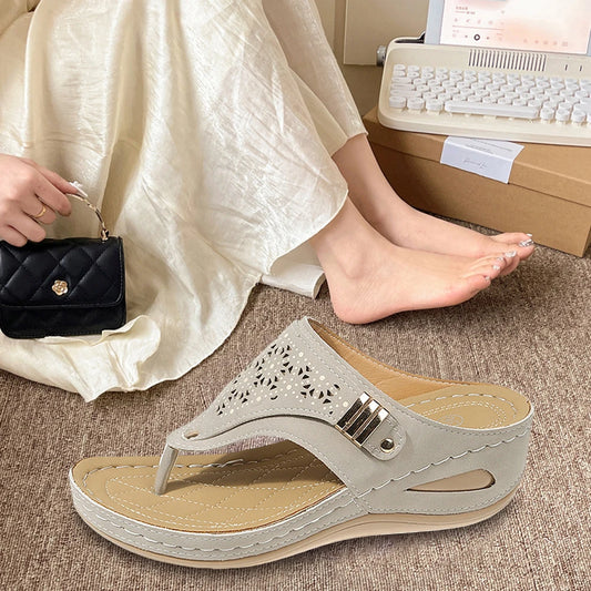Women Orthopedic Summer Hollow Sandals Comfortable Thick Sole Beach Shoes Non Slip Clip Toe Outdoor Travel Footwear