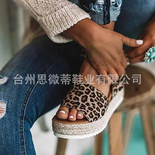 Women's Thick Heel Straw Woven Sandals Large Size Summer Slip-On Shoes Comfortable Breathable Synthetic Upgraded Version