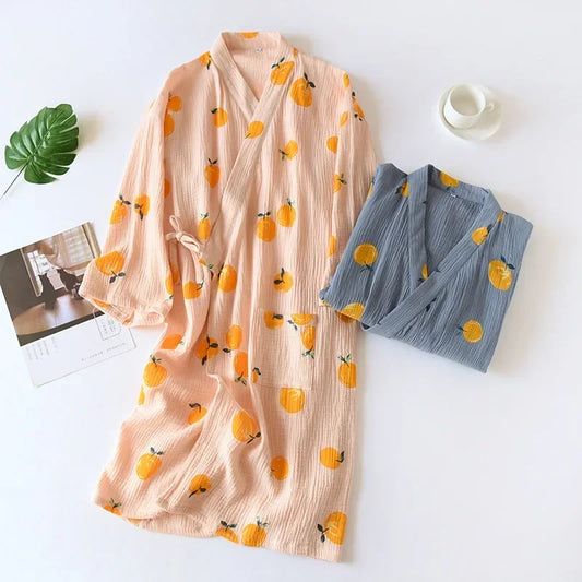 Japanese kimono dressing gown spring and autumn ladies cotton crepe cloth thin summer bathrobe home service sleepwear bath robe