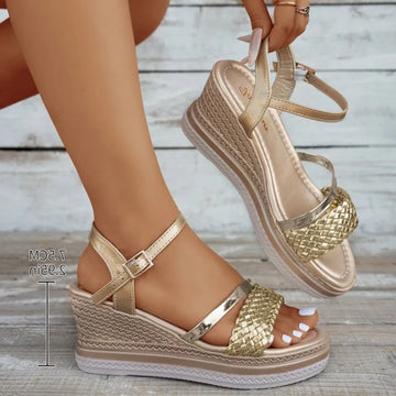 2025 New Women Wedges Sandals Platform Outdoor Dress Shoes Open Toe Buckle Strap Sandals Round Toe High Heels Shoes for Women