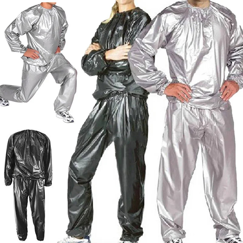 1Set Sauna Top Pants Suit for Weight Loss Waterproof Windproof Sweat Tracksuit Elastic Openings Fat Burning Sports Fitness