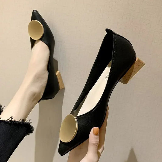 Women's Shoes Low Heel Elegant Pointed Toe Block Ladies Pumps Office Chunky Heels Casual on Sale Stylish Luxury Brand Young Chic