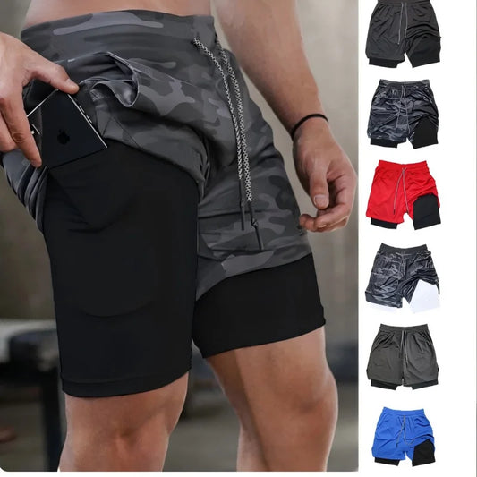 New Summer Running Shorts Men 2 in 1 Sports Jogging Fitness Shorts Training Quick Dry Mens Gym Men Shorts Sport gym Short Pants