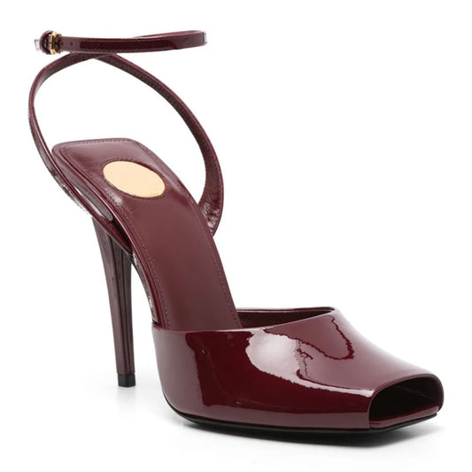 Fashion Women Peep Toe High Heeled Shoes for Woman's Thin Heels Buckle Strap Patent Leather Sandals Sexy Ladies Wedding Pupms